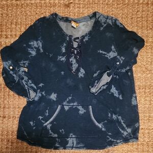 Ruby Rd Blue Tie-Dye Lace Up Sweatshirt Relaxed Fit Casual Size XL